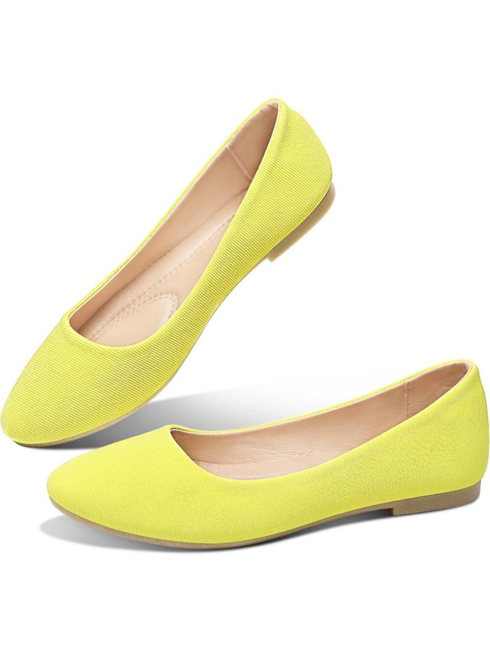 Women's Mustard Textile Round Toe Flats Slip On Stable Black Ballet Dress Shoes